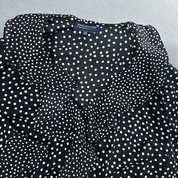 Jones New York Shirt Womens 2X Black White Polka Dot Ruffle Sheer Blouse LS - Picture 4 of 11